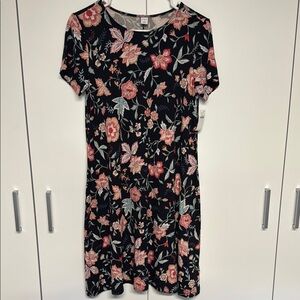 Old Navy Pink and Black Floral Sheath Dress with Short Sleeves NWT